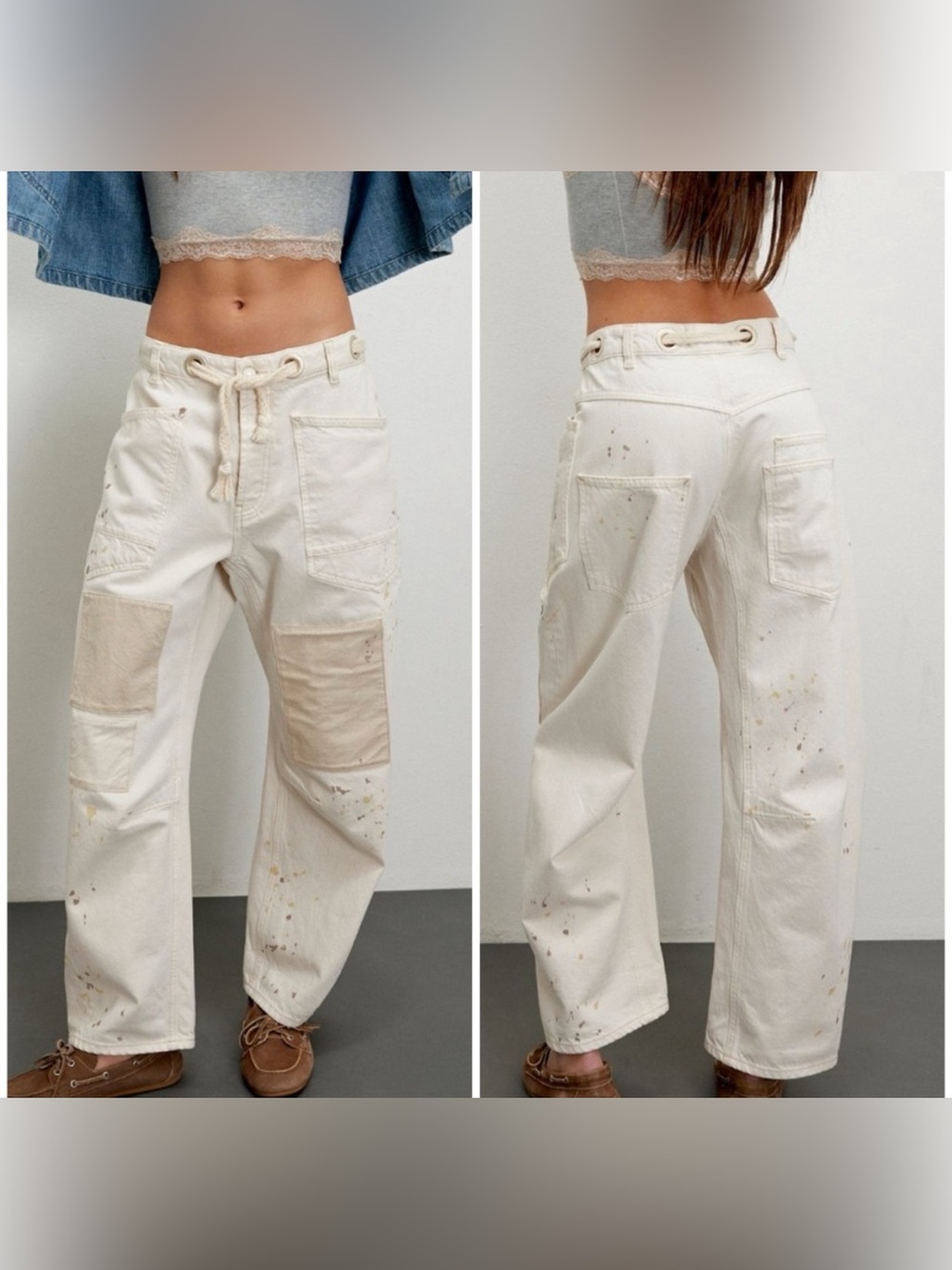 NWOT Free People We The Free Moxie Pull-On Barrel Jeans - ivory white - 31